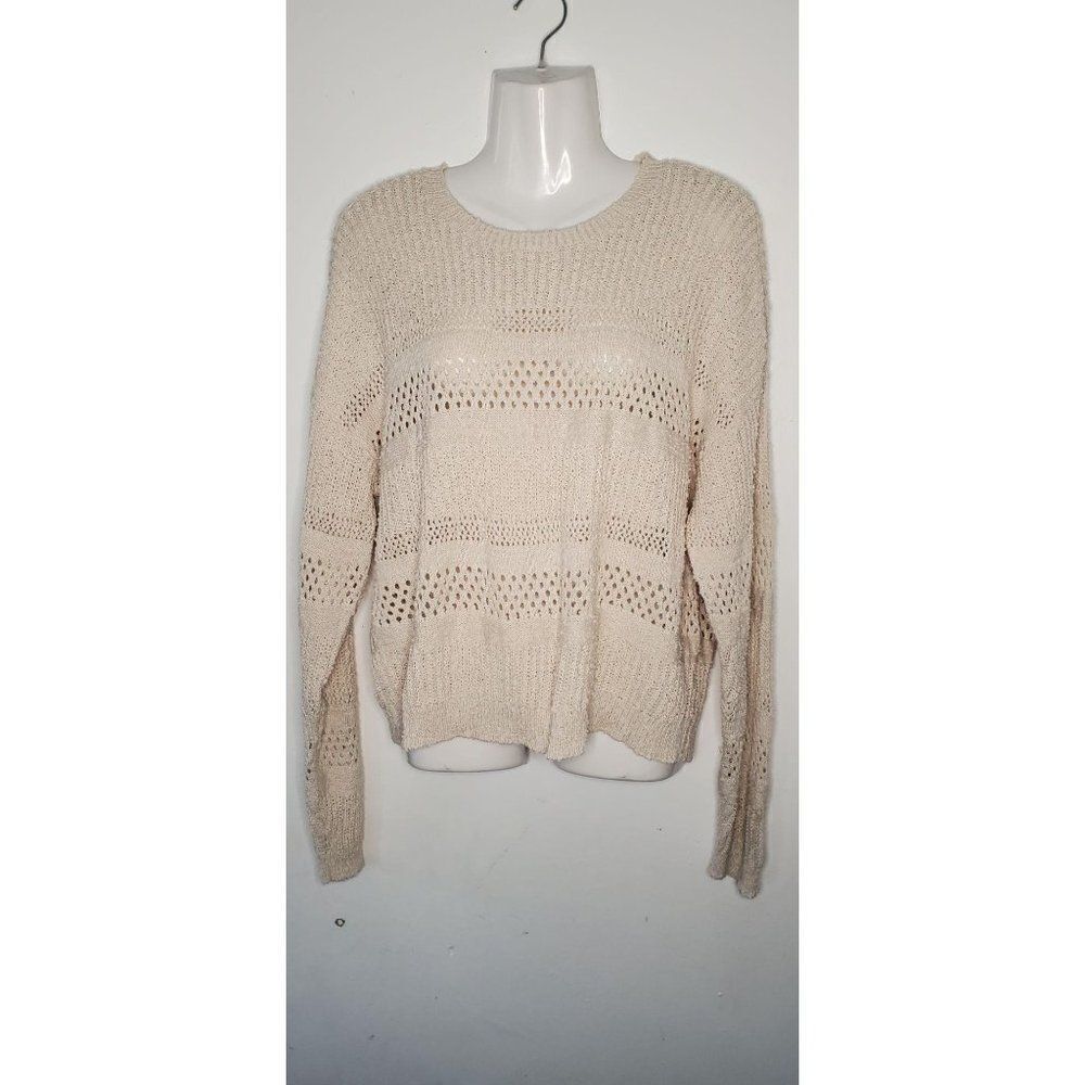 Hooked Up Long Sleeve Mixed Knit Sweater XS Cream